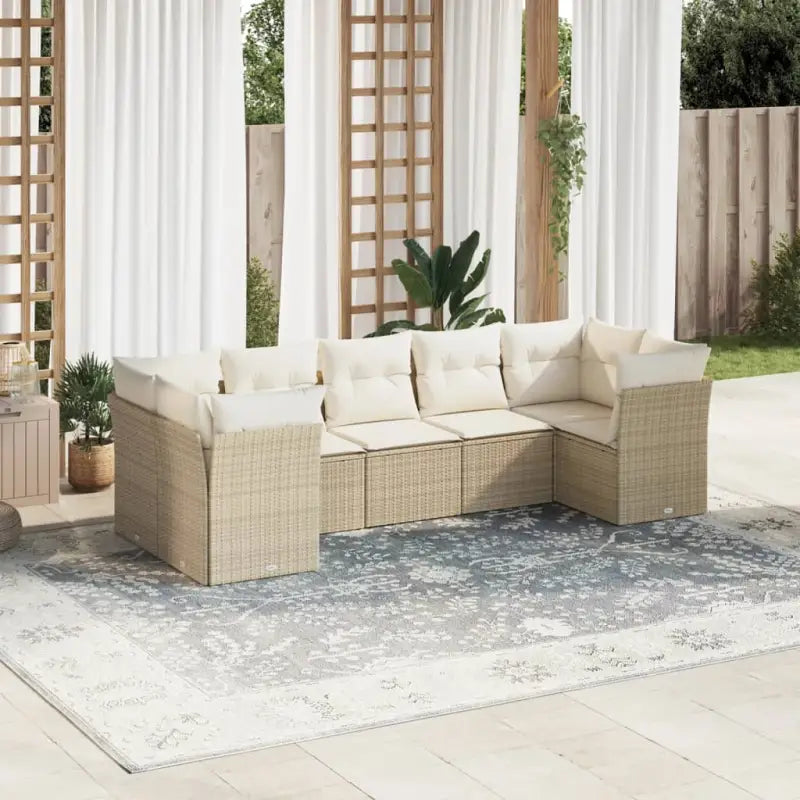 Poly Rattan Loungeset met Waterdichte Tas en Gepoedercoat Staal - beige en crèmekleurig - Tuinsets