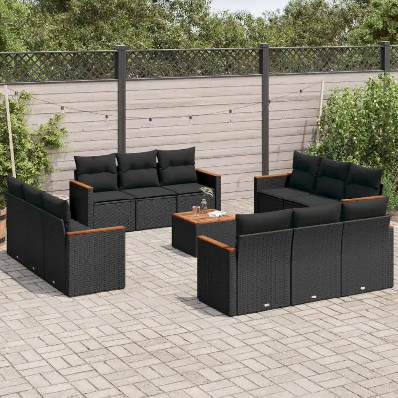 Poly rattan loungeset met waterdichte tas en wasbare hoes voor buitengebruik - Zwart / Met tafel - Tuinsets