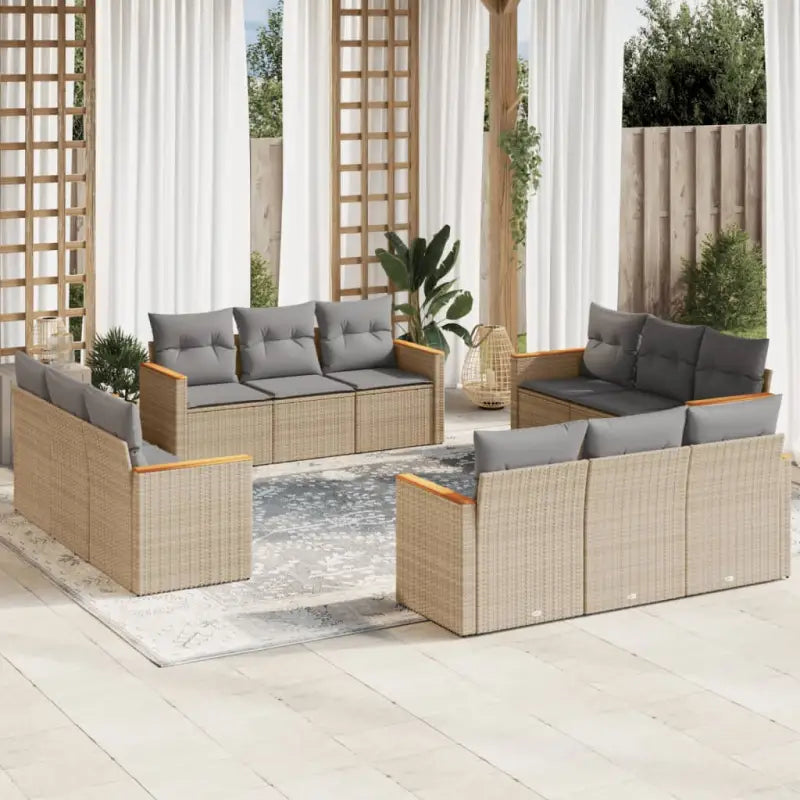 Poly rattan loungeset met waterdichte tas en wasbare hoes voor buitengebruik - Beige en grijs / Zonder tafel - Tuinsets