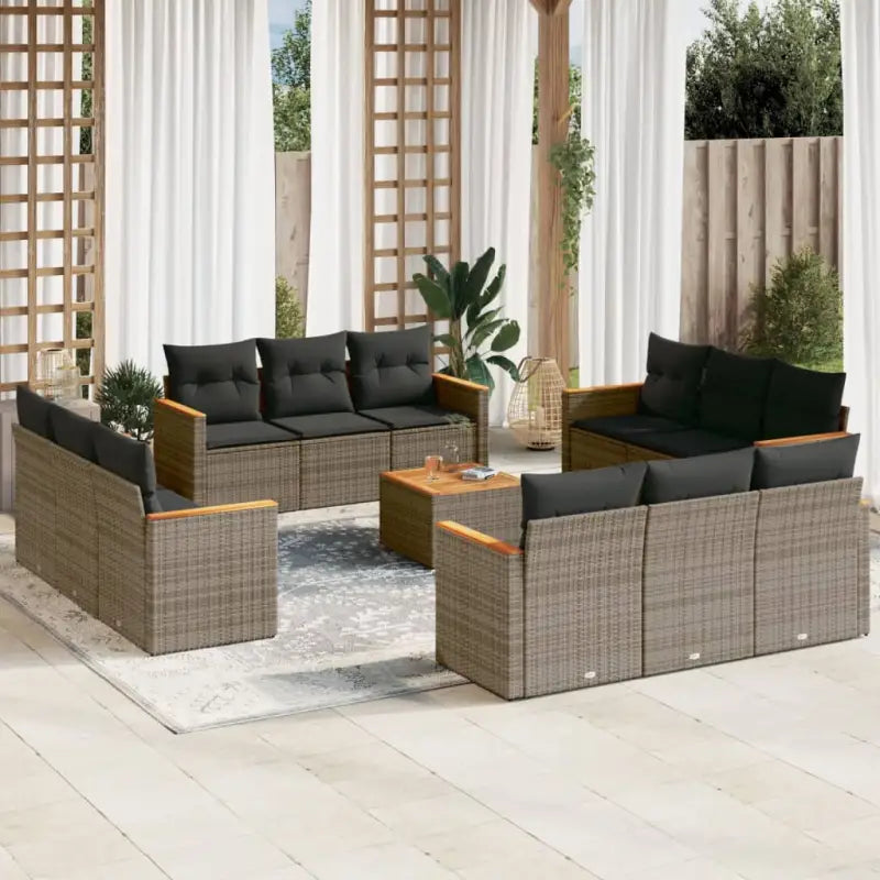 Poly rattan loungeset met waterdichte tas en wasbare hoes voor buitengebruik - Grijs / Met tafel - Tuinsets