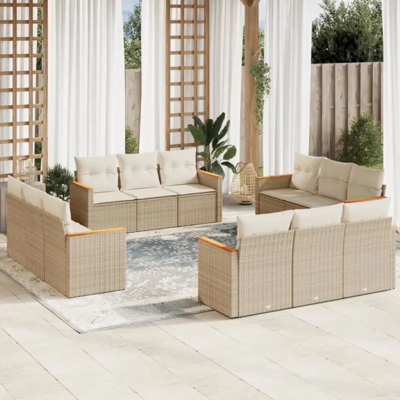 Poly rattan loungeset met waterdichte tas en wasbare hoes voor buitengebruik - beige en crèmekleurig / Zonder tafel