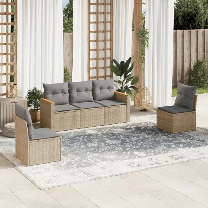Poly rattan loungeset met waterdichte tas en wasbare hoes voor buiten genieten - Beige en grijs / Zonder tafel