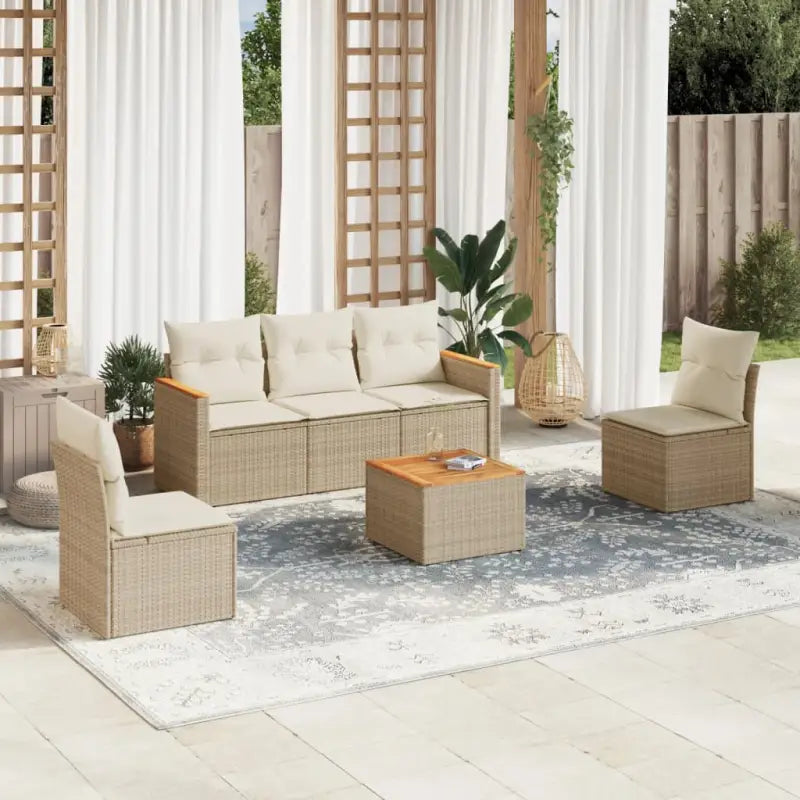 Poly rattan loungeset met waterdichte tas en wasbare hoes voor buiten genieten - beige en crèmekleurig / Met tafel