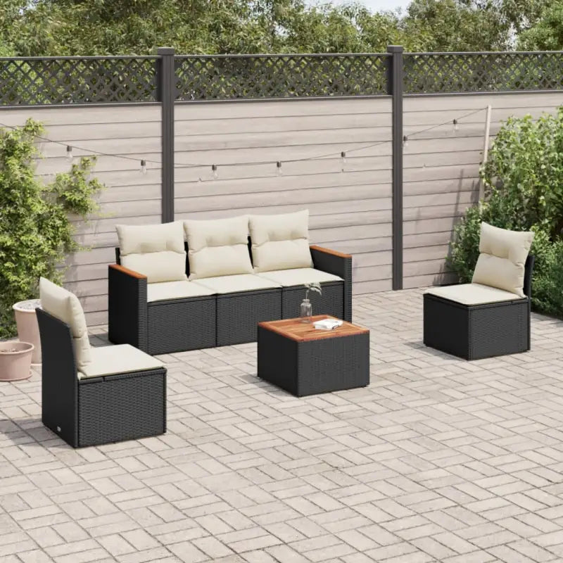Poly rattan loungeset met waterdichte tas en wasbare hoes voor buiten genieten - Zwart en crème / Met tafel - Tuinsets
