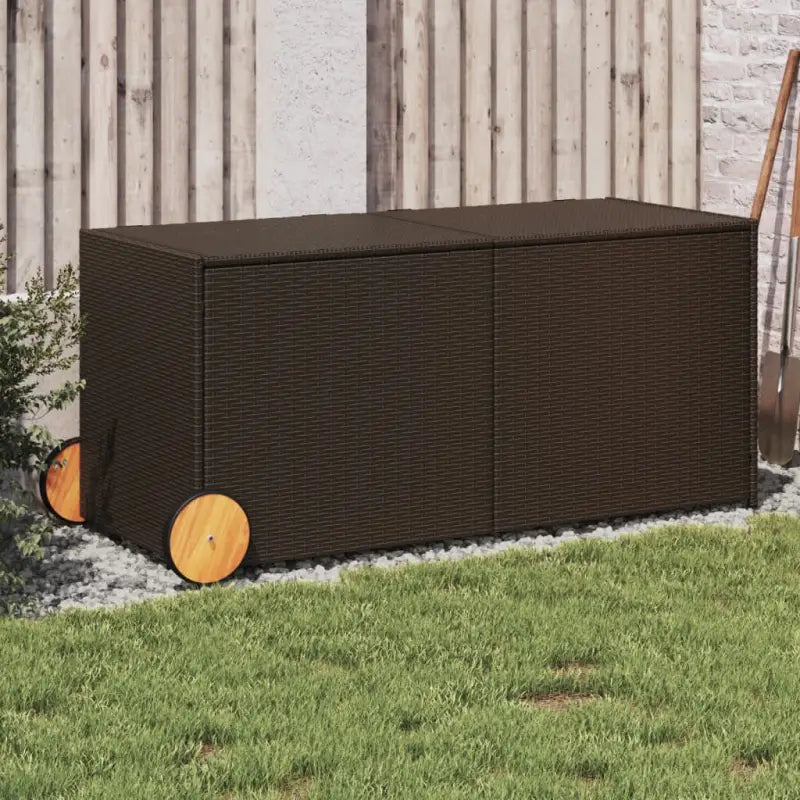 Poly Rattan Opbergbox met Gepoedercoat Stalen Frame voor Buiten - Bruin / 127 x 55 x 56/59.5 cm - Opbergboxen
