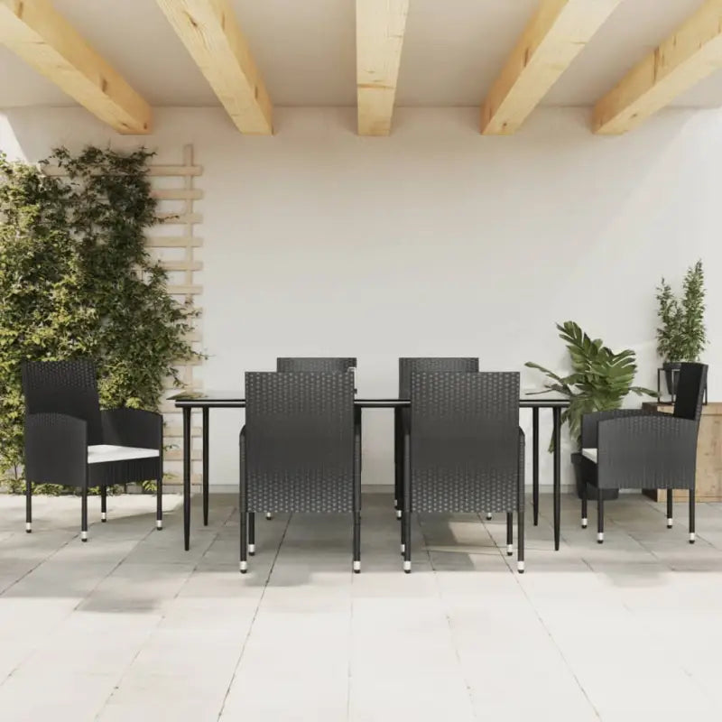 Poly rattan tuinset met gehard glas en zwart materiaal voor elegante buitenruimte - 200 cm tafellengte - Tuinsets