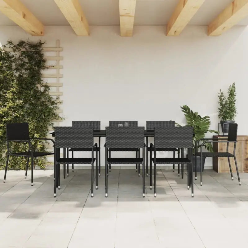Poly rattan tuinset met gehard glas in zwart materiaal voor elegante tuindiners - 200 cm tafellengte - Tuinsets