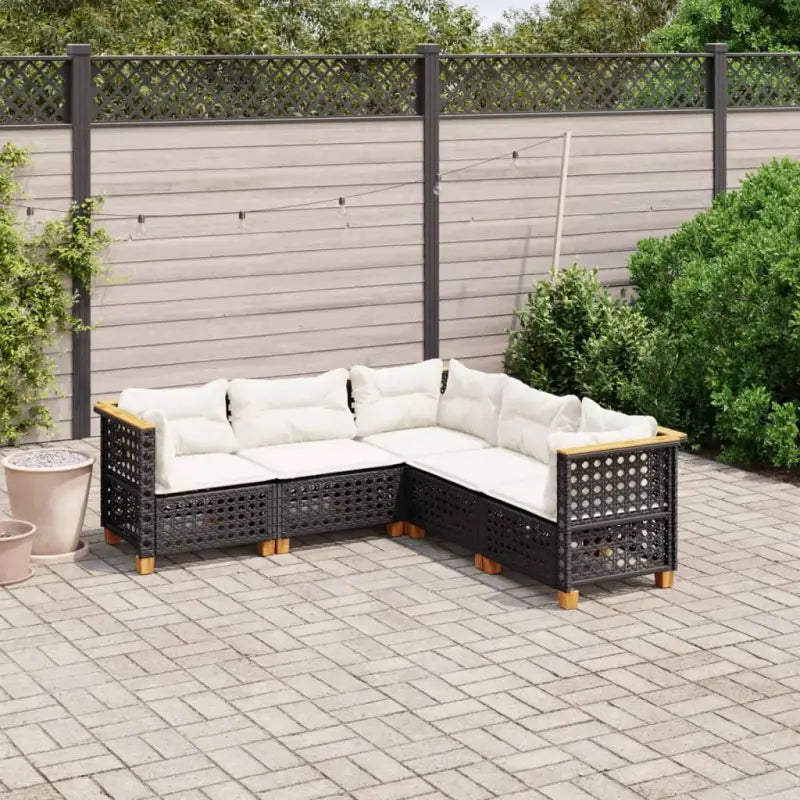 Poly Rattan Tuinset met Natuurlijke Olieafwerking en Comfortabele Zitervaring - Zwart / Zonder tafel / gat weven