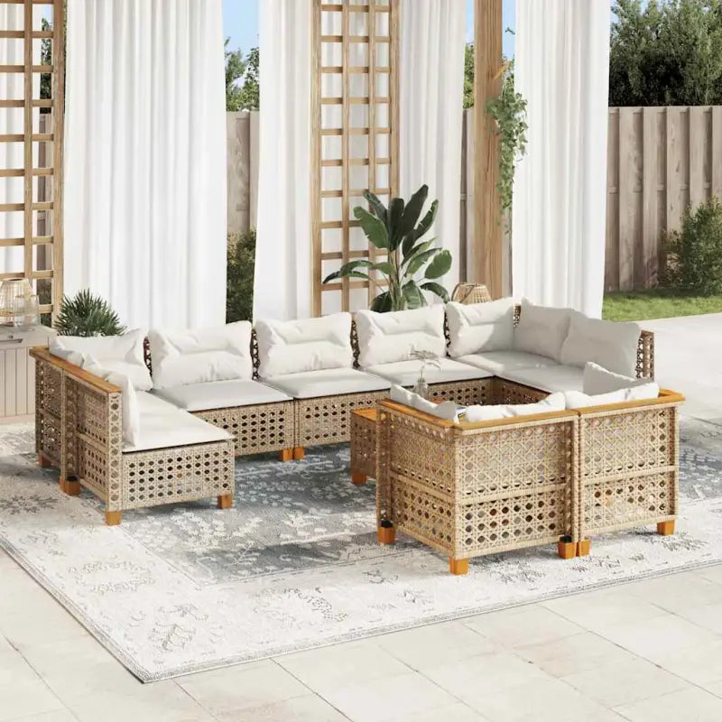Poly Rattan Tuinset met Natuurlijke Olieafwerking en Comfortabele Zitervaring - Beige / Met tafel / gat weven - Tuinsets