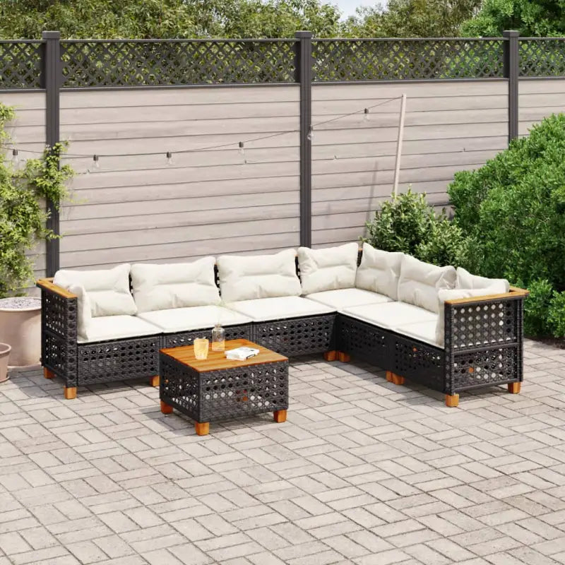 Poly Rattan Tuinset met Natuurlijke Olieafwerking voor Comfortabele Zitervaring - Zwart / Met tafel / gat weven