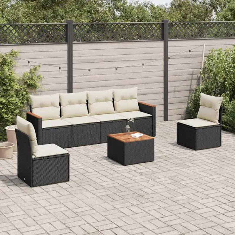 Poly Rattan Tuinset met Waterdichte Tas en Wasbare Hoezen - Zwart en crème / Met tafel - Tuinsets