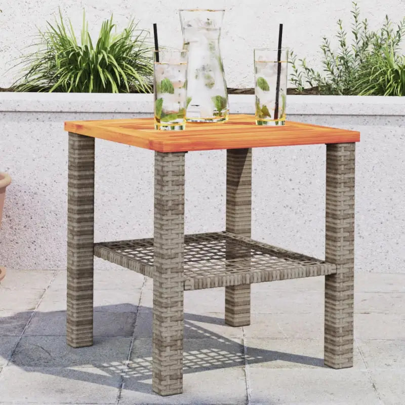 Poly Rattan tuintafel eenvoudig schoon voor gezellige tuin en terras momenten - Grijs en bruin / 40 x 40 x 42 cm / 1