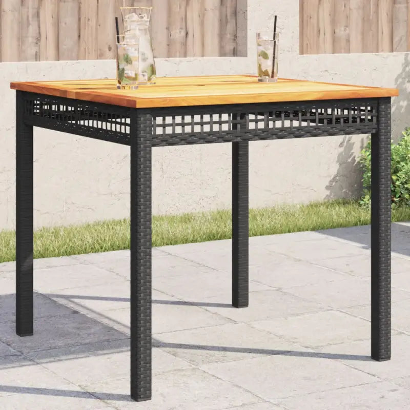 Poly Rattan tuintafel eenvoudig schoon voor gezellige tuin en terras momenten - Zwart en bruin / 80 x 80 x 75 cm / 1