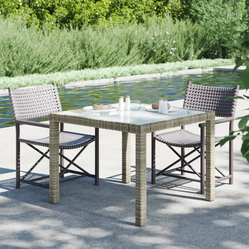 Poly rattan tuintafel met gehard glas voor een stijlvolle buitenruimte - Grijs en wit / 90 x 90 x 75 cm / 1 - Tuintafels