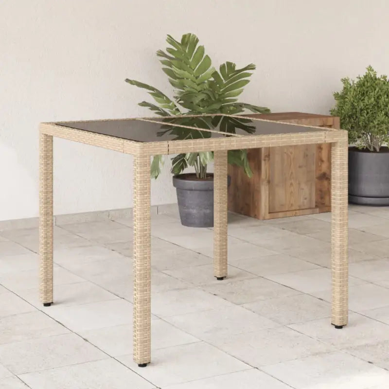 Poly rattan tuintafel met gemakkelijk schoon en gehard glas - Beige / 1 - Tuintafels