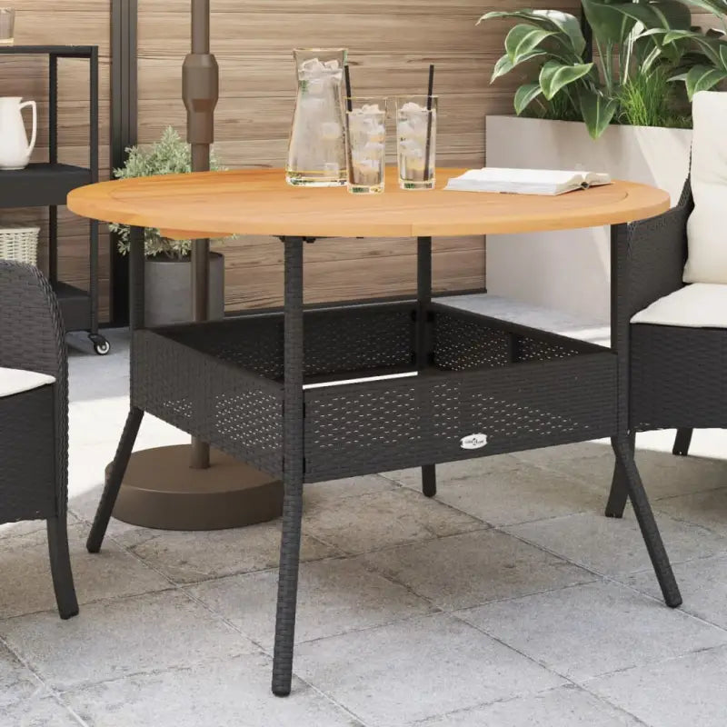 Poly rattan tuintafel met houten tafelblad voor gezellige tuin momenten - Tuintafels