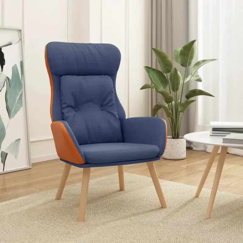 Relaxfauteuil met voetenbank van massief rubberwood en duurzaam materiaal - Blauw / 1 / Zonder voetensteun - Fauteuils