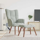 Relaxstoel met voetenbank met blokpatroon voor stijlvol comfort - Lichtgrijs / 1 / Met voetensteun - Fauteuils &