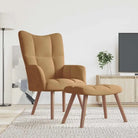 Relaxstoel met voetenbank met blokpatroon voor stijlvol comfort - Bruin / 1 / Met voetensteun - Fauteuils &