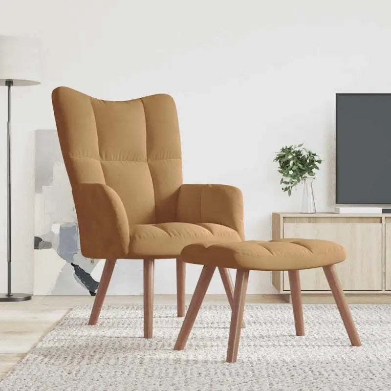 Relaxstoel met voetenbank met blokpatroon voor stijlvol comfort - Bruin / 1 / Met voetensteun - Fauteuils &