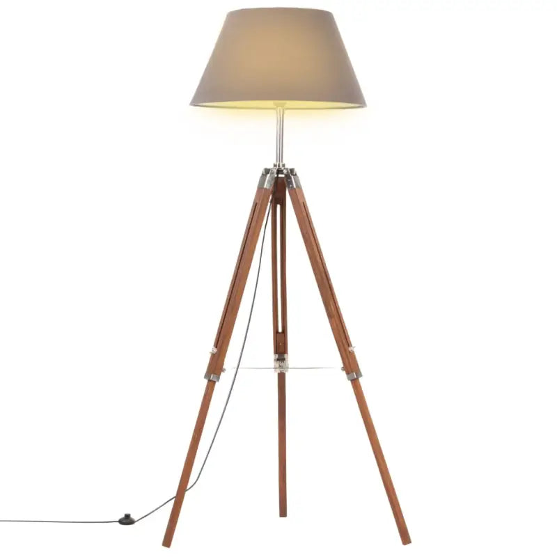 Retro vloerlamp van massief teakhout met vintage ontwerp - Bruin en grijs / 1 - Lampen
