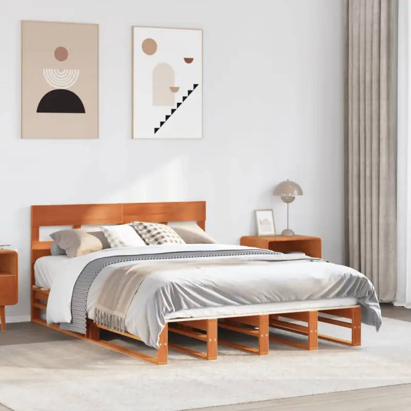 Robuust massief grenenhout bedframe voor een moderne slaapkamer - Wasbruin / 135 x 190 cm - Bedden & bedframes