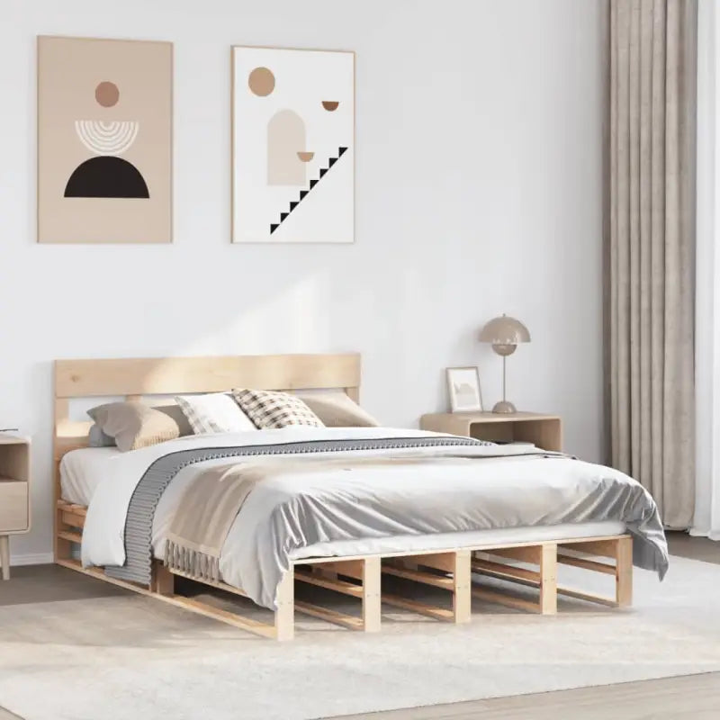 Robuust massief grenenhout bedframe voor een moderne slaapkamer - Naturel / 120 x 200 cm - Bedden & bedframes
