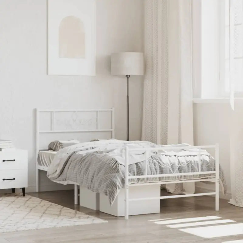 Robuust metalen bedframe met extra opbergruimte en tijdloos design - Wit / 90 x 190 cm / met hoofdbord & voetbord