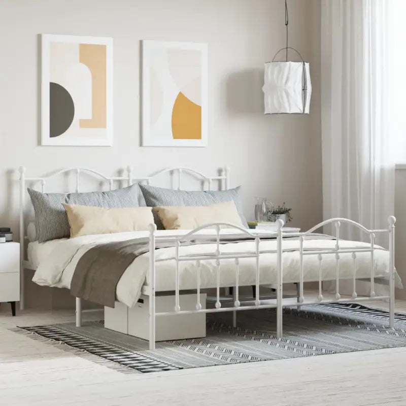 Robuust metalen bedframe met extra opbergruimte en tijdloos design - Wit / 180 x 200 cm / met hoofdbord & voetbord