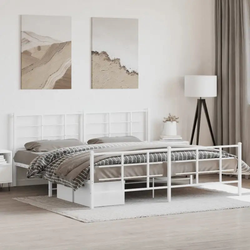 Robuust metalen bedframe met extra opbergruimte en tijdloos ontwerp - Wit / 193 x 203 cm / met hoofdbord & voetbord