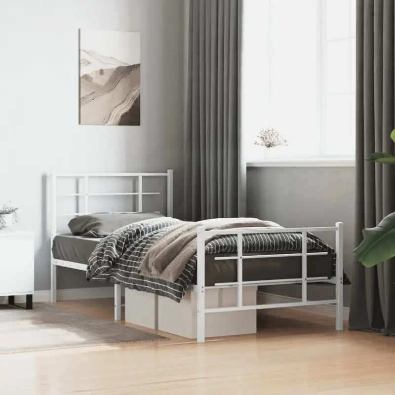 Robuust metalen bedframe met extra opbergruimte en tijdloos ontwerp - Wit / 90 x 190 cm / met hoofdbord & voetbord