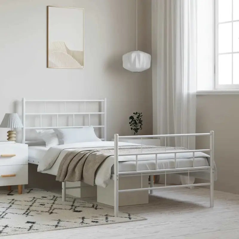 Robuust metalen bedframe met metalen latten en extra opbergruimte - Wit / 100 x 190 cm / met hoofdbord & voetbord