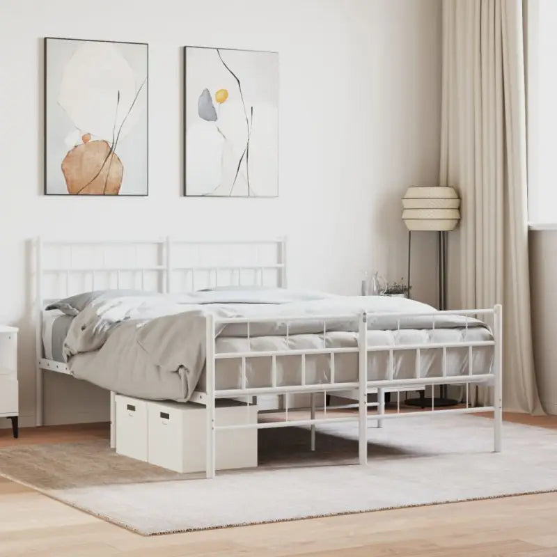 Robuust metalen bedframe met metalen latten en extra opbergruimte - Wit / 160 x 200 cm / met hoofdbord & voetbord