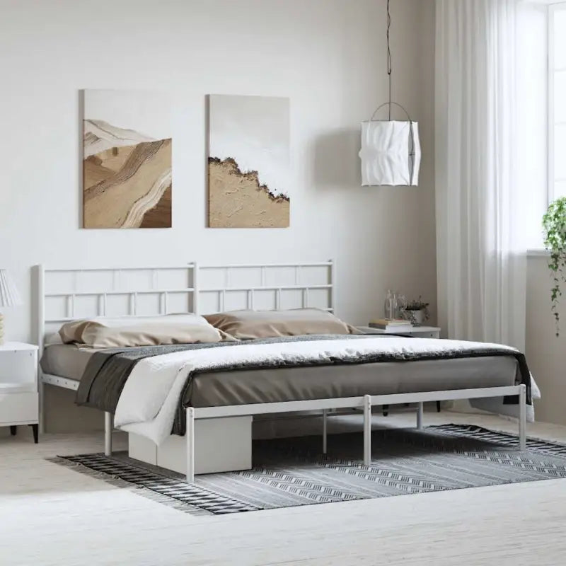 Robuust metalen bedframe met metalen latten en extra opbergruimte - Wit / 183 x 213 cm / met hoofdbord - Bedden &