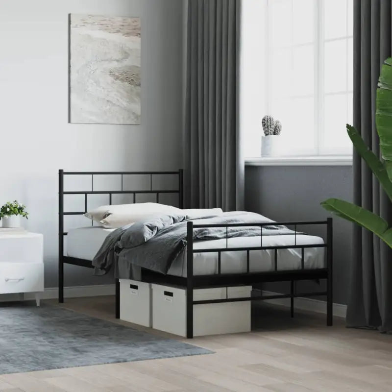 Robuust metalen bedframe met metalen latten en extra opbergruimte - Zwart / 80 x 200 cm / met hoofdbord & voetbord