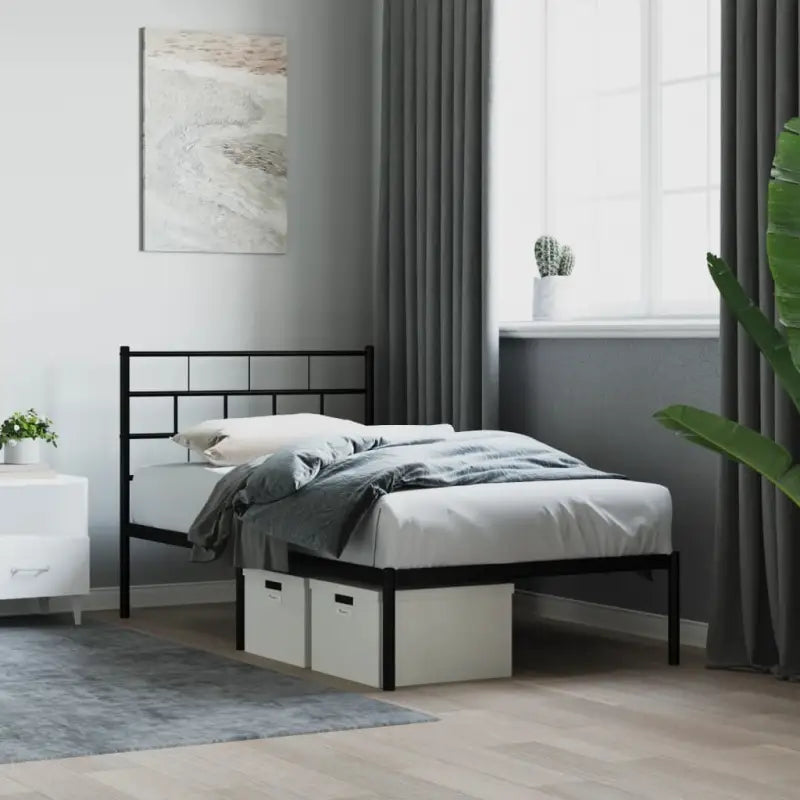 Robuust metalen bedframe met metalen latten en extra opbergruimte - Zwart / 90 x 200 cm / met hoofdbord - Bedden &