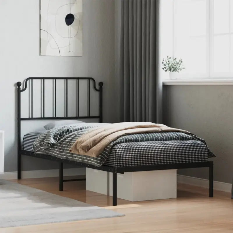 Robuust metalen bedframe met tijdloos design en extra opbergruimte - Zwart / 90 x 190 cm / met hoofdbord - Bedden &