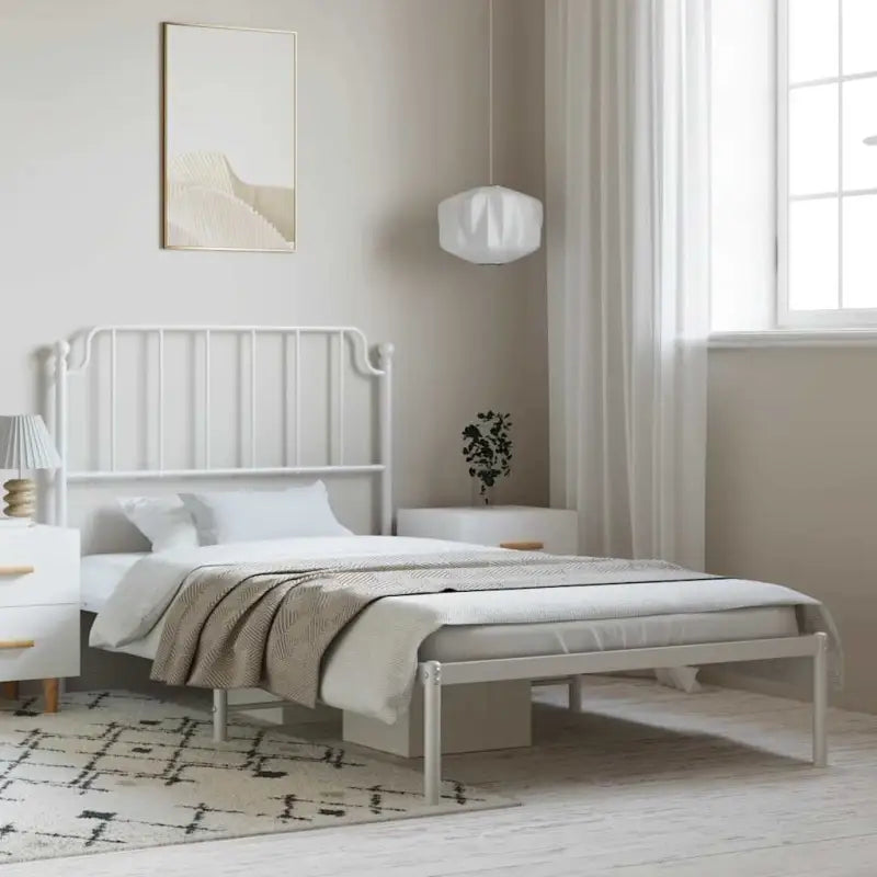 Robuust metalen bedframe met tijdloos design en extra opbergruimte - Wit / 100 x 200 cm / met hoofdbord - Bedden &