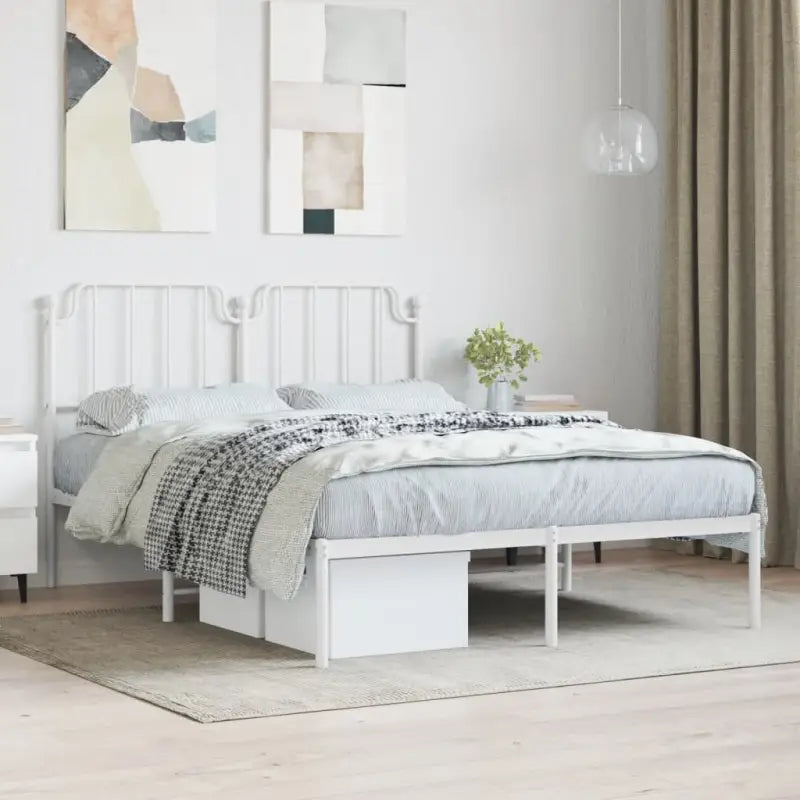 Robuust metalen bedframe met tijdloos design en extra opbergruimte - Wit / 140 x 200 cm / met hoofdbord - Bedden &