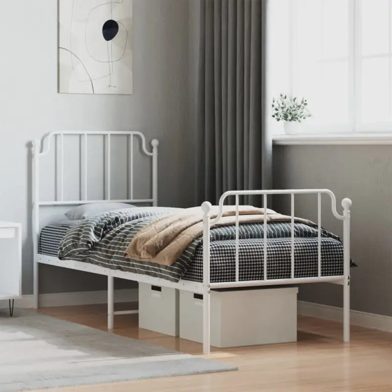 Robuust metalen bedframe met tijdloos design en extra opbergruimte - Wit / 75 x 190 cm / met hoofdbord & voetbord