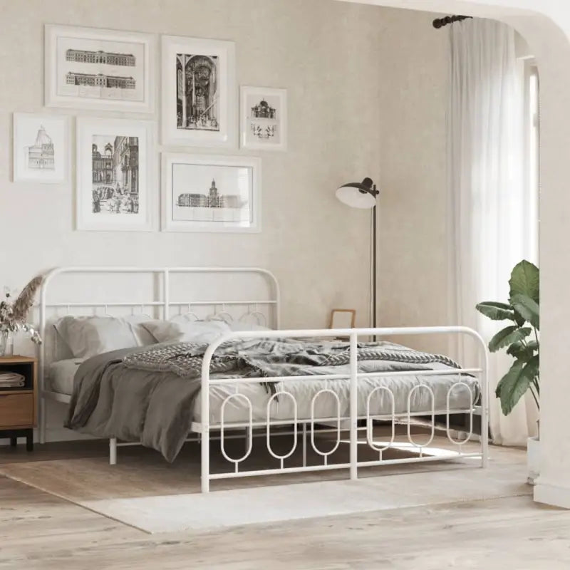 Robuust metalen latten bedframe met elegant design en extra opbergruimte - Wit / 135 x 190 cm / met hoofdbord &