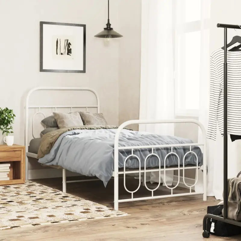 Robuust metalen latten bedframe met elegant design en extra opbergruimte - Wit / 80 x 200 cm / met hoofdbord & voetbord