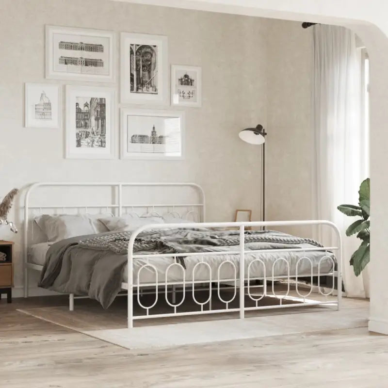 Robuust metalen latten bedframe met elegant design en extra opbergruimte - Wit / 160 x 200 cm / met hoofdbord &