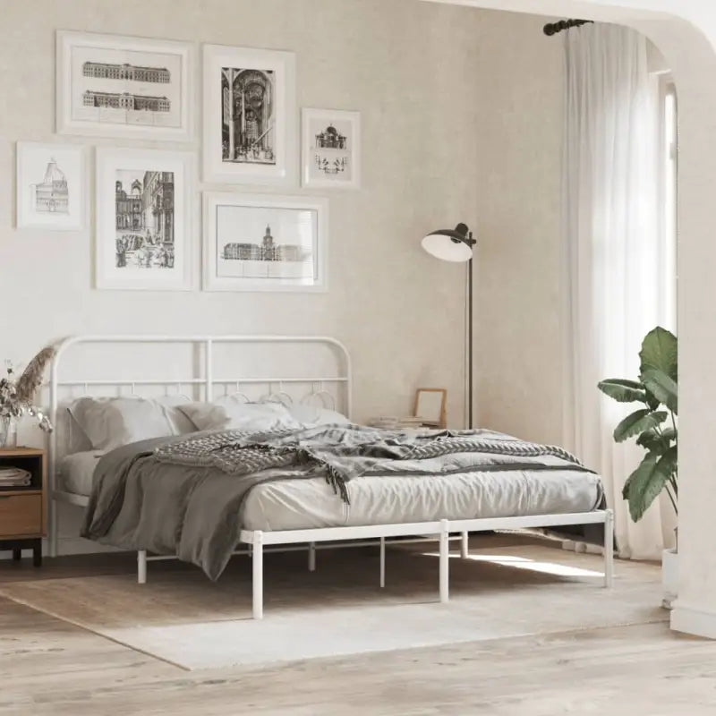 Robuust metalen latten bedframe met elegant design en extra opbergruimte - Wit / 150 x 200 cm / met hoofdbord - Bedden