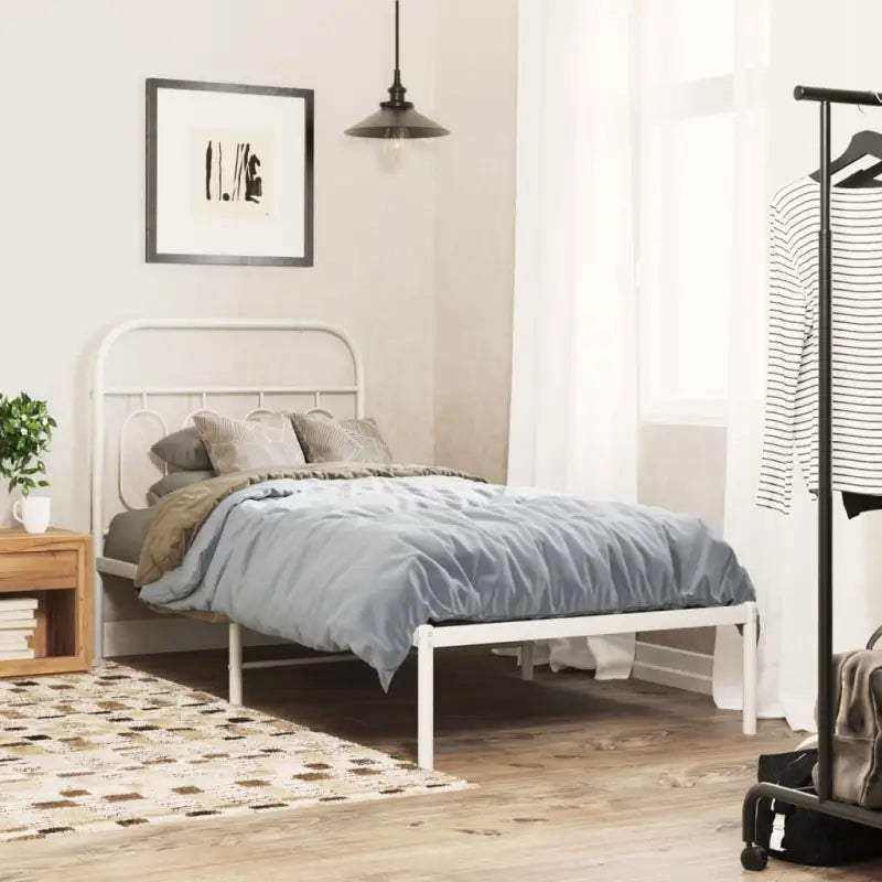 Robuust metalen latten bedframe met elegant design en extra opbergruimte - Wit / 80 x 200 cm / met hoofdbord - Bedden &