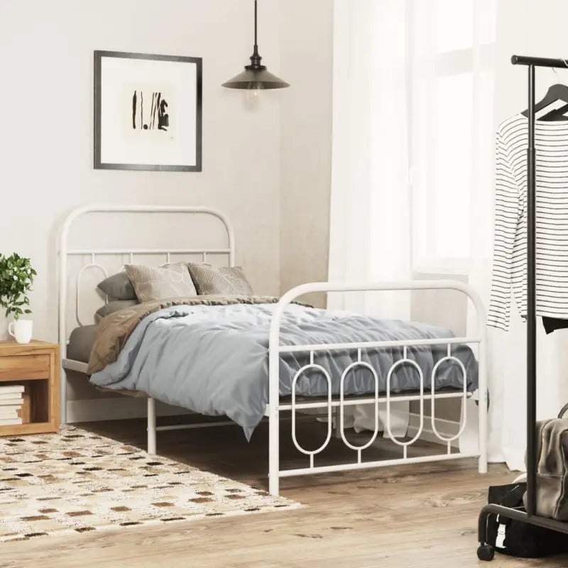Robuust metalen latten bedframe met elegant design en extra opbergruimte - Wit / 90 x 190 cm / met hoofdbord & voetbord