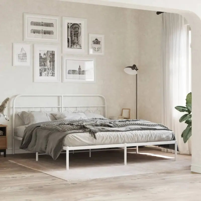 Robuust metalen latten bedframe met elegant design en extra opbergruimte - Wit / 193 x 203 cm / met hoofdbord - Bedden