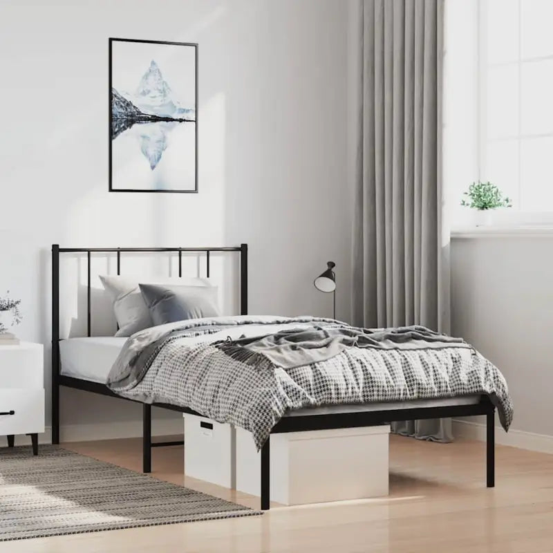 Robuust metalen latten bedframe met elegant ontwerp en extra opbergruimte - Zwart / 100 x 190 cm / met hoofdbord