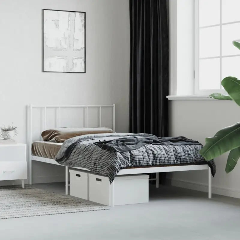 Robuust metalen latten bedframe met elegant ontwerp en extra opbergruimte - Wit / 75 x 190 cm / met hoofdbord - Bedden