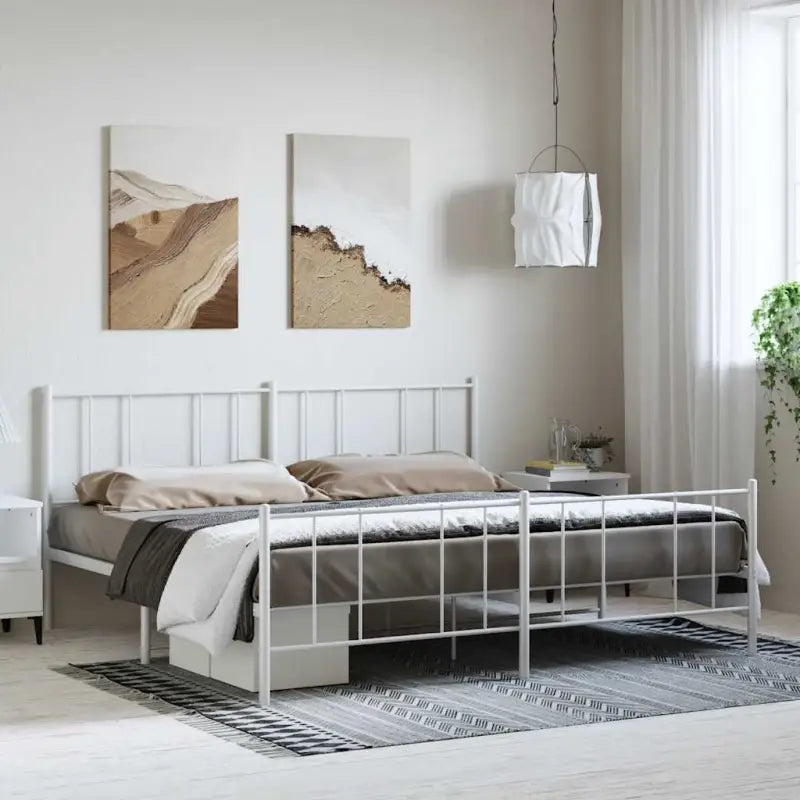 Robuust metalen latten bedframe met elegant ontwerp en extra opbergruimte - Wit / 183 x 213 cm / met hoofdbord &